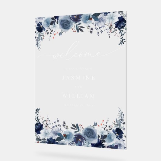 Blue & Navy Floral Mariage Welcome 2- Blanc (Angle)