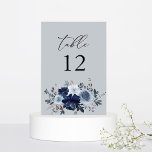 Blue & Navy Floral Numéro de table - Blue Grey<br><div class="desc">Habillez vos tables de mariage ou de fête avec votre carte bleue et marine Floral Blue Grey Table Number. Fabriqué à la main peint, en aquarelle, fleurs bleues poussiéreuses et fleurs bleu marine. Idéal pour les mariages rustiques, les mariages de automne, les mariages d'hiver, les mariages sur la plage et...</div>