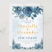 Blue Navy Flower Smoke Background Wedding Kaart (Voorkant)