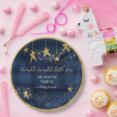 Blue Navy Gold Twinkle Little Star Boy Baby shower Papieren Bordje (Feest)