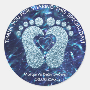 Blue Navy Heart Feet Baby shower Favor Dank Boy Ronde Sticker