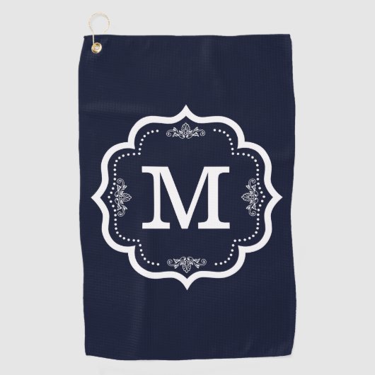 Blue Navy Monogram Golfhanddoek (Voorkant)