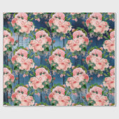 Blue Navy Pink Gold Woodland Rustic Floral Green Cadeaupapier (Vlak)