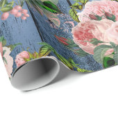 Blue Navy Pink Gold Woodland Rustic Floral Green Cadeaupapier (Rol Hoek)