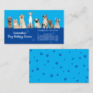 Blue Navy Schattige Paws Waterverf Honden Visitekaartje