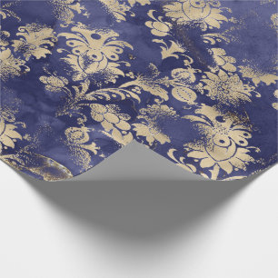 Blue Navy Sepia Gold Flower Graphite Grungy Shabby Cadeaupapier
