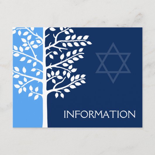 Blue Navy Tree of Life Bar Mitzvah Informatie Informatiekaartje (Voorkant)