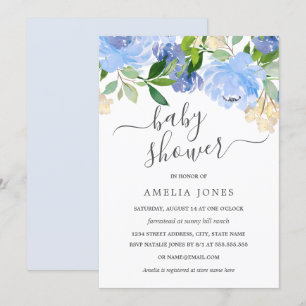 Blue Navy Waterverf Floral Baby shower Kaart