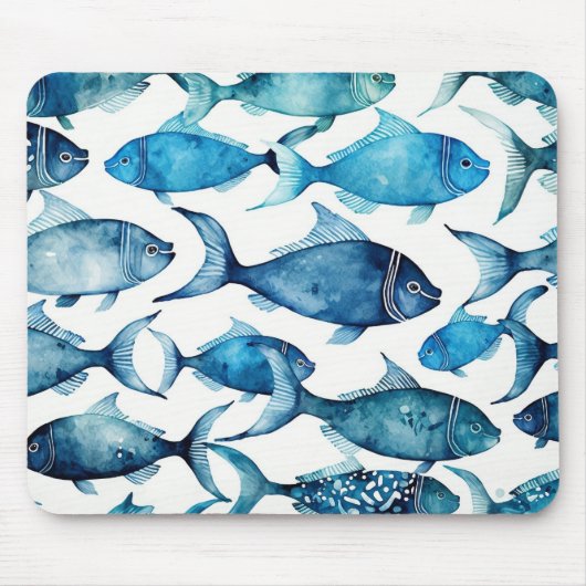 Blue & Navy Waterverf Vis | kusthaven Muismat (Voorkant)