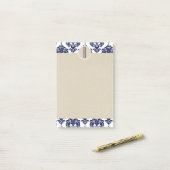 Blue Navy White Glam Damask Kraft Monogram Initiaa Post-it® Notes (Op bureau)