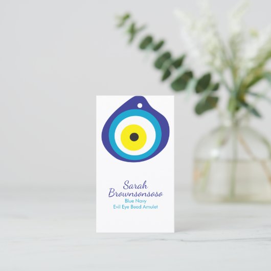 Blue Navy Yellow Evil Eye Bead Amulet Visitekaartje (Staand voorkant)