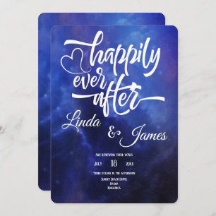 Blue Nebula Typography Invitation Kaart