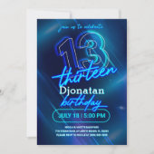 Blue Neon 13e Anniversaire Carte d'invitation (Devant)