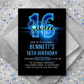 Blue Neon 16e anniversaire Invitation