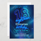 Blue Neon 18e Anniversaire Carte d'invitation (Devant / Derrière)