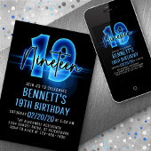 Blue Neon 19e anniversaire Invitation