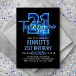 Blue Neon 21ème anniversaire Invitation<br><div class="desc">Allumez les lumières sur la fête parfaite pour lui avec ce design d'anniversaire néon. Avec des chiffres audacieux et un script torride de lumière, cette invitation est aussi cool qu'attirante. La lumière bleue électrique donne au design une ambiance urbaine et pointue qui est parfaite pour votre enfant ou ado, qu'il...</div>