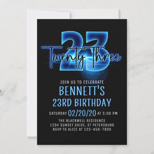 Blue Neon 23e anniversaire Invitation (Devant)