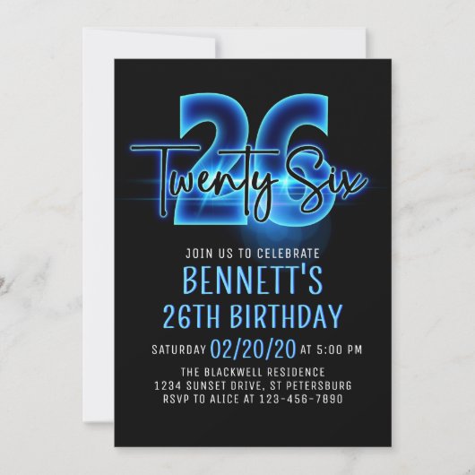 Blue Neon 26e anniversaire Invitation (Devant)
