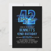 Blue Neon 42e Invitation d'anniversaire (Devant)