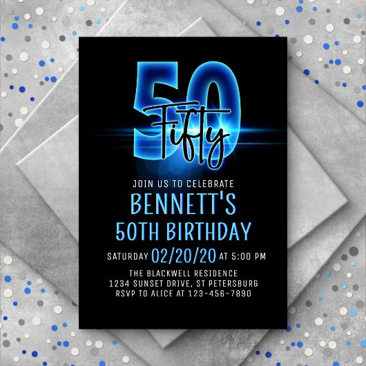 Blue Neon 50e anniversaire Invitation