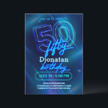 Blue Neon 50th Birthday Party Invitation Card<br><div class="desc">Blue Neon Birthday Party Invitation Card fait partie de la collection Neon Birthday Party. Ce produit est muni de panneaux de néon,  arrière - plan bleu. Fait principalement en bleu et blanc avec des polices décoratives. Explorez d'autres produits correspondants dans notre magasin.</div>