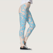 Blue Neon Abstract Line Art Trendy Perzik Leggings (Rechts)