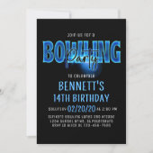 Blue Neon Bowling Party Anniversaire Invitation (Devant)