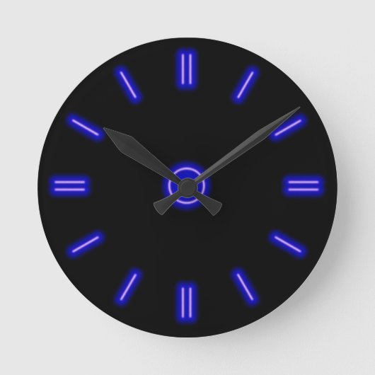Blue Neon Clock Ronde Klok (Voorkant)