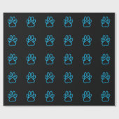 Blue Neon Dog Paw Print Cadeaupapier (Vlak)