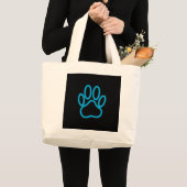 Blue Neon Dog Paw Print Grote Tote Bag (Voorkant (product))