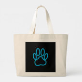 Blue Neon Dog Paw Print Grote Tote Bag (Achterkant)