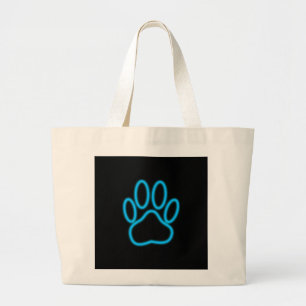 Blue Neon Dog Paw Print Grote Tote Bag