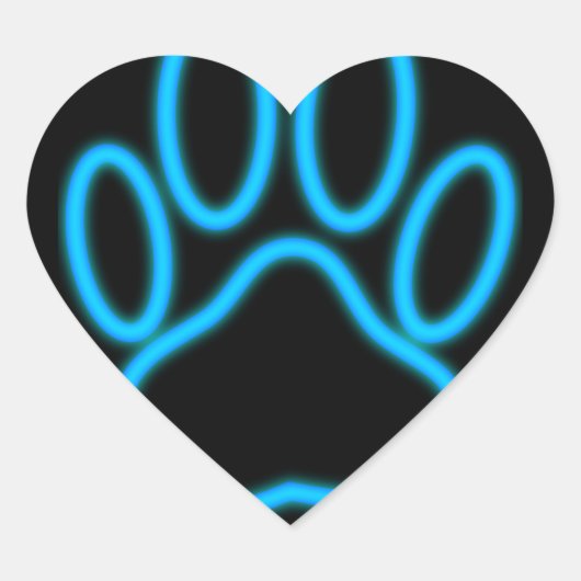 Blue Neon Dog Paw Print Hart Sticker (Voorkant)
