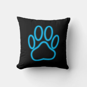 Blue Neon Dog Paw Print Kussen