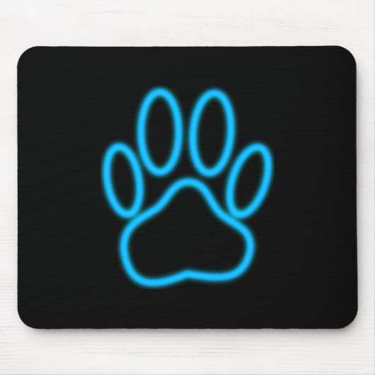 Blue Neon Dog Paw Print Muismat (Voorkant)