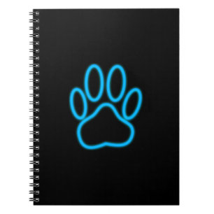 Blue Neon Dog Paw Print Notitieboek