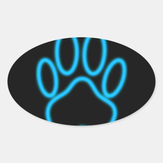 Blue Neon Dog Paw Print Ovale Sticker (Voorkant)