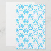 Blue Neon Dog Paw Print Patroon Briefpapier (Voorkant / Achterkant)