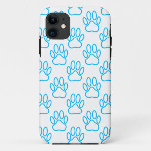 Blue Neon Dog Paw Print Patroon iPhone 11 Hoesje