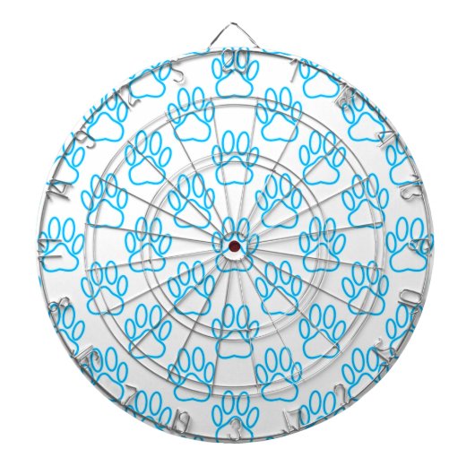 Blue Neon Dog Paw Print Patroon Dartbord (Voorkant)