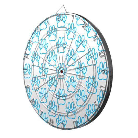 Blue Neon Dog Paw Print Patroon Dartbord (Voorkant Rechts)