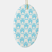 Blue Neon Dog Paw Print Patroon Keramisch Ornament (Rechts)