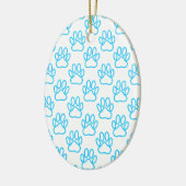Blue Neon Dog Paw Print Patroon Keramisch Ornament (Links)