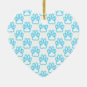 Blue Neon Dog Paw Print Patroon Keramisch Ornament