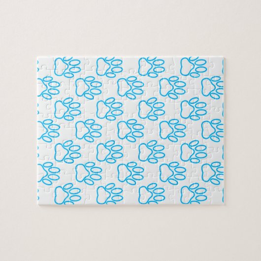 Blue Neon Dog Paw Print Patroon Legpuzzel (Horizontaal)