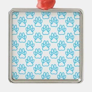 Blue Neon Dog Paw Print Patroon Metalen Ornament