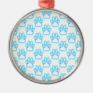 Blue Neon Dog Paw Print Patroon Metalen Ornament
