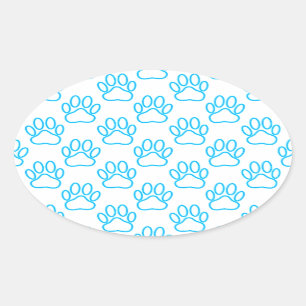 Blue Neon Dog Paw Print Patroon Ovale Sticker