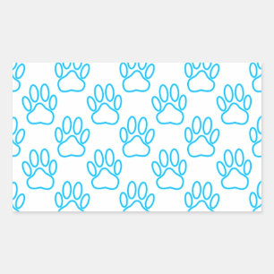Blue Neon Dog Paw Print Patroon Rechthoekige Sticker